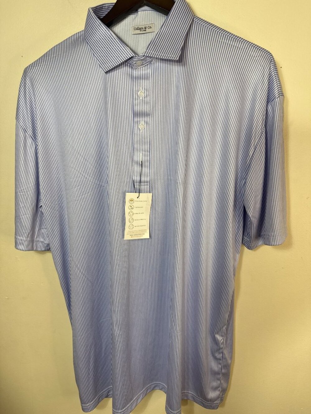 Collars & Co. Mens 3XL Blue Striped Dress Collar Polo Shirt Lightweight & Wrinkl